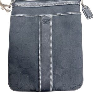 Coach Black Jacquard Signature C and Leather Crossbody Bag